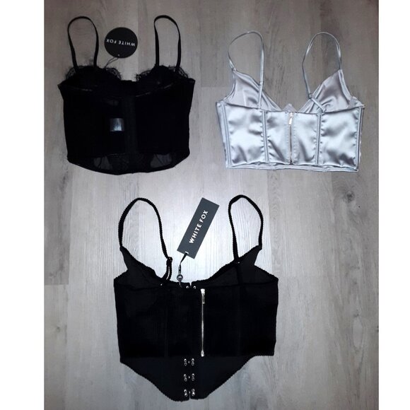 Lot of White Fox Bustier Corset Tank Tops Size Small Black Lace Corduroy Silver - Picture 2 of 8